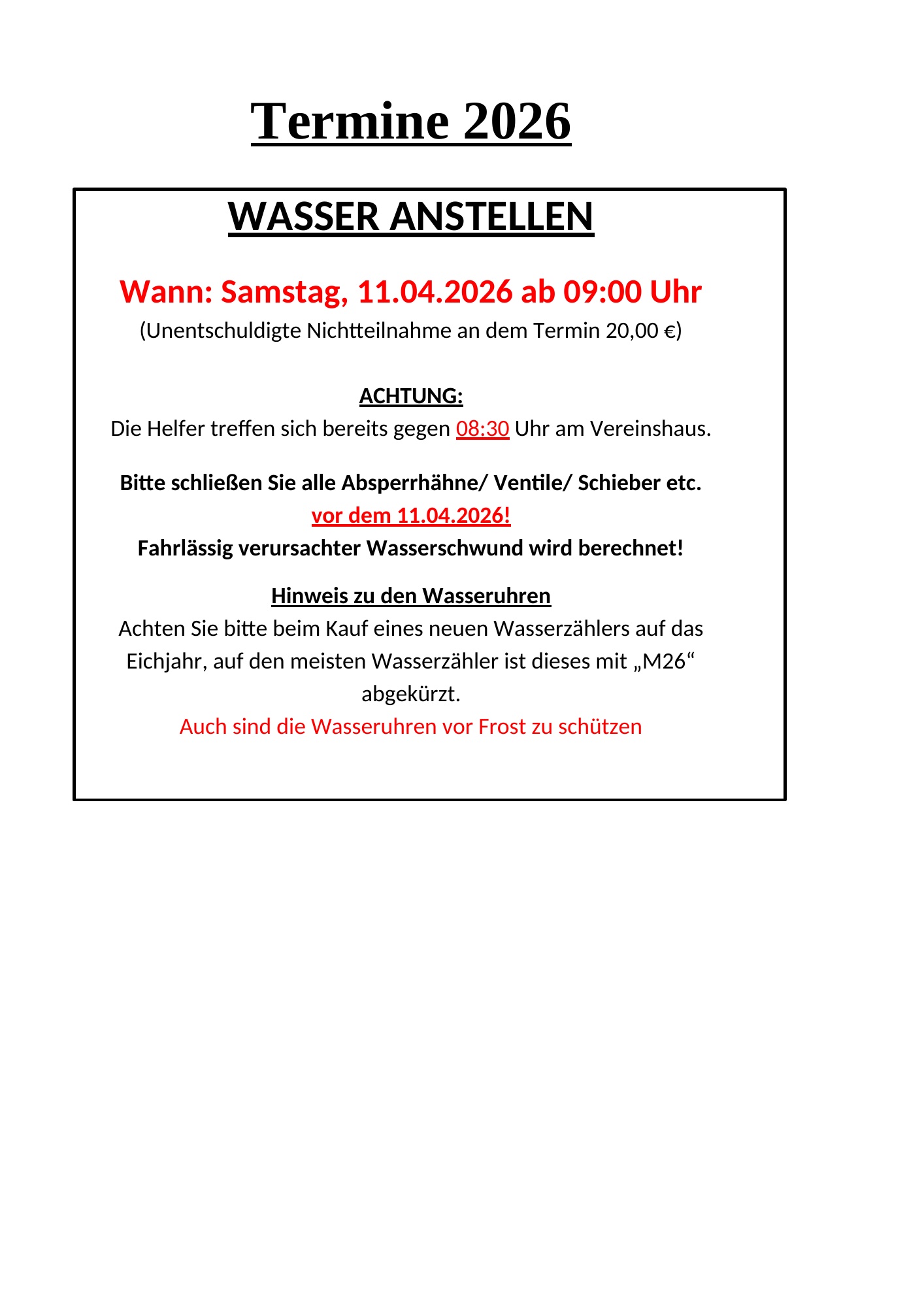 Vorschau Termine 2026